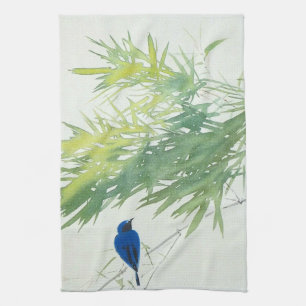 竹に青鳥, 栖鳳 Bamboo and Blue bird, Seihō, Japanese Art Kitchen Towel