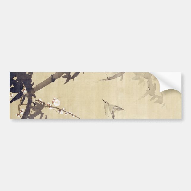 竹に鳥, 其一 Bird and Bamboo, Kiitsu, Japan Art Bumper Sticker (Front)