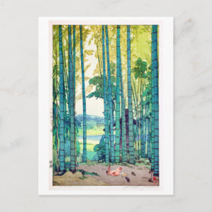 竹林, Bamboo grove, Hiroshi Yoshida, Woodcut Postcard