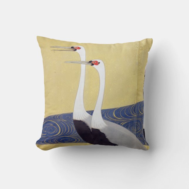 群鶴図屏風（部分）, 其一 Cranes(detail), Kiitsu Throw Pillow (Front)
