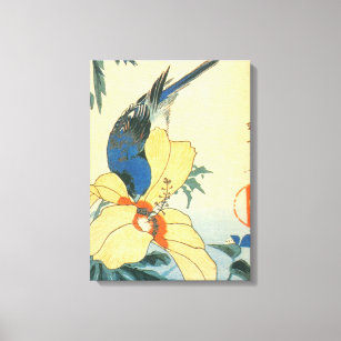 芙蓉に青い鳥, 広重 Hibiscus and Blue Bird, Hiroshige Canvas Print