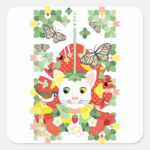 苺大福／Strawberry Daifuku Square Sticker