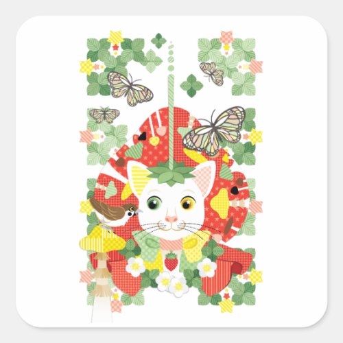 苺大福／Strawberry Daifuku Square Sticker