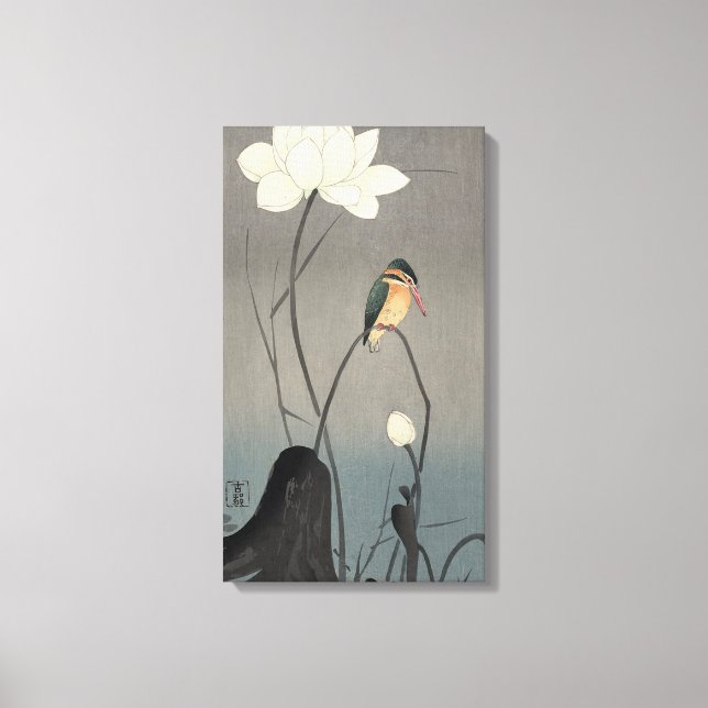 蓮にカワセミ, 古邨 Kingfisher on Lotus, Koson, Ukiyo-e Canvas Print (Front)