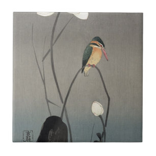 蓮にカワセミ, 古邨 Kingfisher on Lotus, Koson, Ukiyo-e Tile