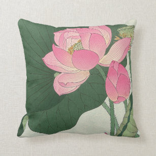 蓮の花, 小原古邨 Lotus flower, Ohara Koson, Ukiyo-e Throw Pillow