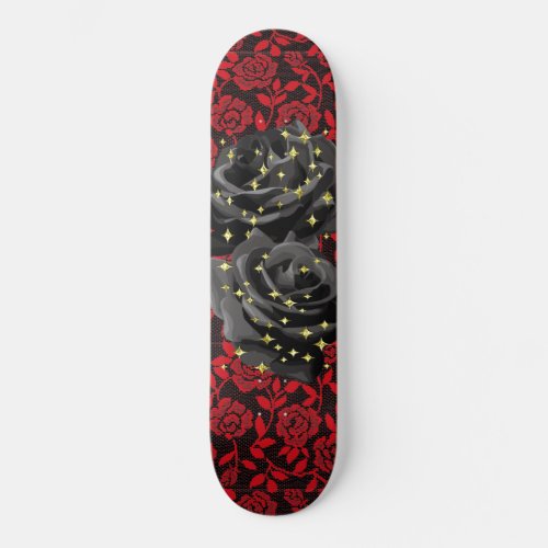 赤レースの黒バラのスケボー SKATEBOARD