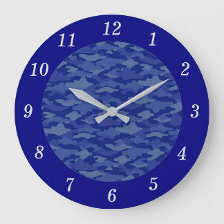 迷彩　ブルー  ラウンド壁時計 LARGE CLOCK
