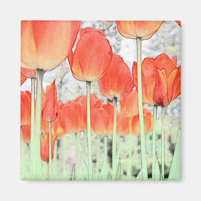 郁 金 香. Artistic style red tulip flower. Magnet (Front)