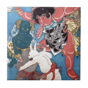 金太郎と動物,国芳 Kintaro & Animals, Kuniyoshi, Ukiyo-e Ceramic Tile