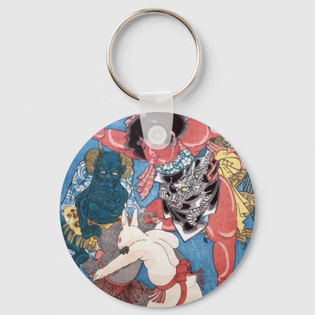金太郎と動物,国芳 Kintaro & Animals, Kuniyoshi, Ukiyo-e Keychain (Front)