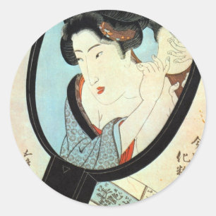 鏡の中の女, 国貞 Woman in the Mirror, Kunisada Classic Round Sticker