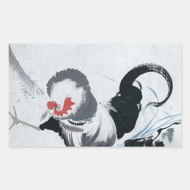 雄鶏図, 若冲 Rooster(detail), Jakuchu Rectangular Sticker (Front)