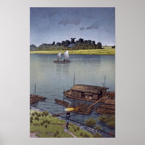 雨の荒川 川瀬巴水 Summer Rain Arakawa Hasui Kawase Poster