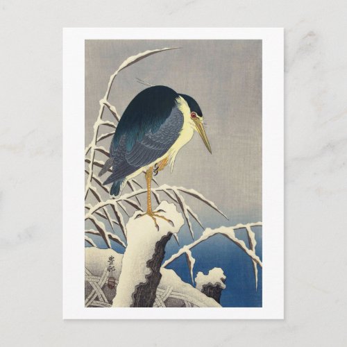 雪に青サギ 小原古邨 Blue heron in the Snow Ohara Koson Postcard