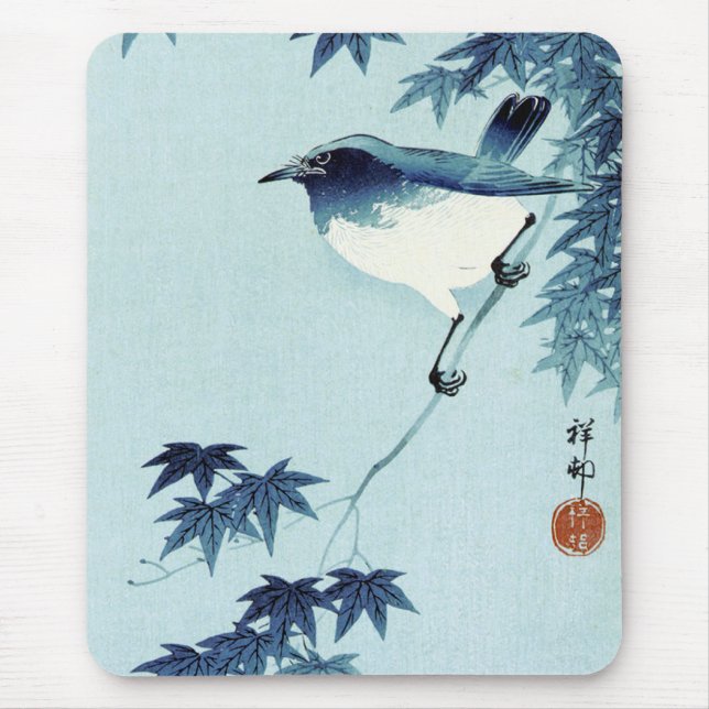 青い鳥, 古邨 Bird in Blue, Koson, Ukiyo-e Mouse Pad (Front)