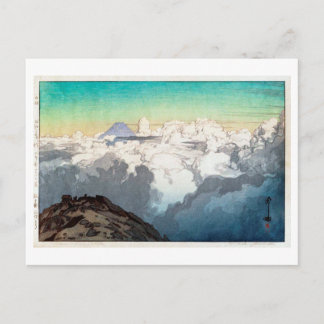 駒ヶ岳山頂, Peak of Komagatake, Yoshida, Woodcut Postcard