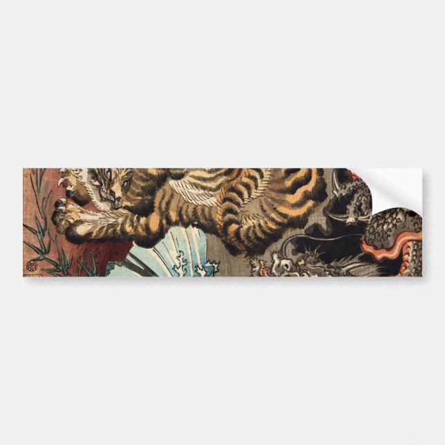 龍虎, 国芳 Tiger & Dragon, Kuniyoshi, Ukiyo-e Bumper Sticker (Front)