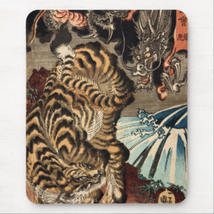 龍虎, 国芳 Tiger & Dragon, Kuniyoshi, Ukiyo-e Mouse Pad
