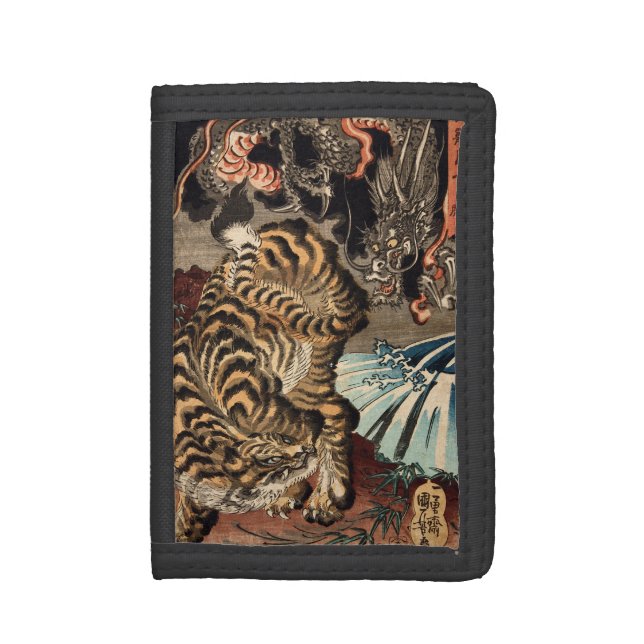 龍虎, 国芳 Tiger & Dragon, Kuniyoshi, Ukiyo-e Tri-fold Wallet (Front Vertical)