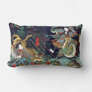 龍虎, 豊国 Dragon & Tiger, Toyokuni, Ukiyo-e Lumbar Pillow