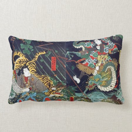 龍虎, 豊国 Dragon & Tiger, Toyokuni, Ukiyo-e Lumbar Pillow