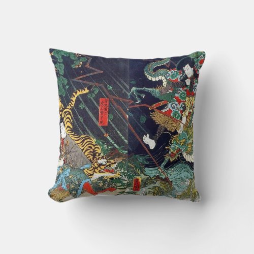 龍虎 豊国 Dragon  Tiger Toyokuni Ukiyo_e Throw Pillow