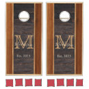 Search for natural wood cornhole sets Dark brown tan wooden