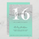 Search for silver and green sweet 16 invitations Script