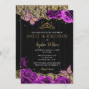 Search for purple black butterfly birthday invitations Gold