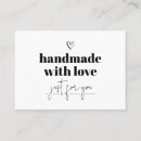 Search for handmade with love business cards Black and white