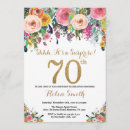 Search for modern floral 70th birthday invitations Gold glitter