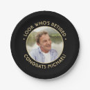 Search for happy retirement plates Black and gold