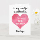 Search for granddaughters 12th birthday cards Pink