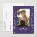 Search for purple and gold save the date postcards Magical
