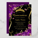 Search for purple black butterfly birthday invitations Gold