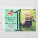 Search for one in a melon 1st birthday invitations Green