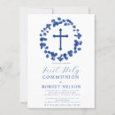 Search for boy first communion invitations Navy blue watercolor