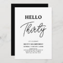 Search for hello 30 birthday invitations Black and white
