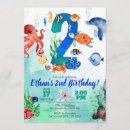 Search for under the sea 2nd birthday invitations Watercolor