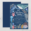 Search for ocean animals baby shower invitations Blue