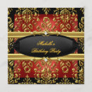 Search for womans gold black red birthday invitations Damask