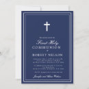 Search for first communion invitations Navy blue watercolor