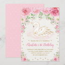 Search for swan 1st birthday invitations Pink and gold