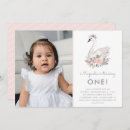 Search for swan 1st birthday invitations Elegant
