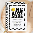 Search for one happy dude 1st birthday invitations Smile