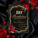Search for red and gold 80th birthday invitations Black