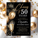 Search for cheers to 50 years invitations Black and gold