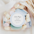 Search for baby shower name tag labels Blue gingham