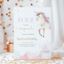 Search for unicorn 4th birthday invitations Four ever magical
